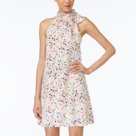 CeCe Dresses & Skirts - Cece White Print Sleeveless Tie Neck Shift Dress